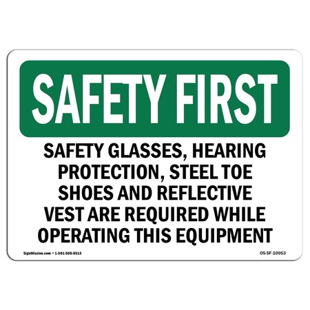 Signmission OSHA Sign, Glasses Hearing Protection Steel, 24in X 18in Aluminum, 24" W, 18" H, Landscape OS-SF-A-1824-L-10953